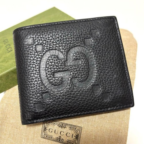 GUCCI Jumbo GG Bi-Fold Wallet – Black Leather